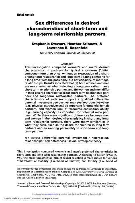 Pdf Sex Differences In Desired Characteristics Of Short Term And Long