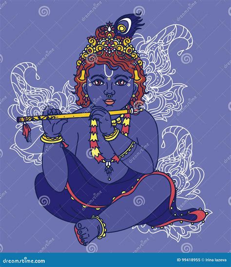 Little Krishna with the Flute Stock Vector - Illustration of beautiful ...