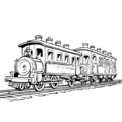 Download Vintage Train Drawing on Tracks Coloring pages Online ...