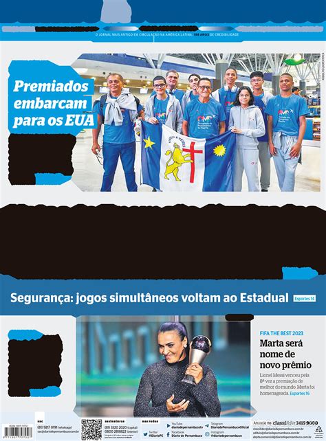 Capa Diario De Pernambuco Edi O Ter A De Janeiro De