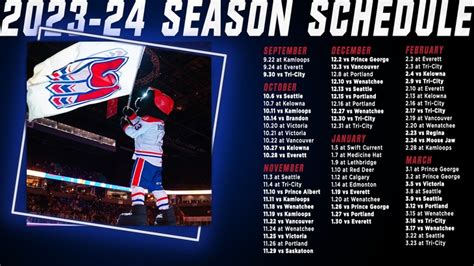 Chiefs Regular Season Schedule Announced Spokane Chiefs