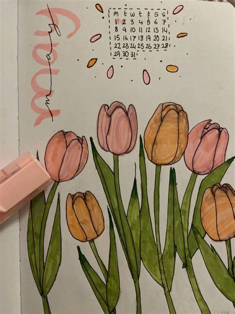 Bullet Journal Front Page With Tulip Drawing