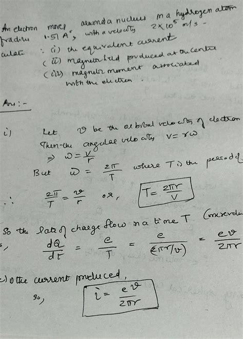 An Electron Moves Around The Nucleus In A Hydrogen Atom Of Radius 0 51a With A Velocity Of 2×