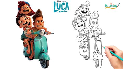 How To Draw Luca Giulia Alberto On Vespa Easy Step By Step Luca