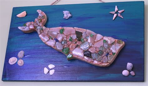 Sea Glass Whale Mosaic With Shells Wall Hanging Beach Theme Etsy