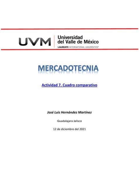 Actividad Semana Siete Mercadotecnia Uvm Actividad Cuadro