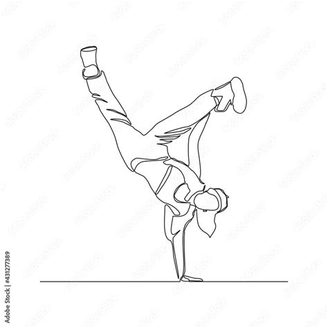 Continuous line drawing of woman break dancer hand stand. Single one line art concept of female ...