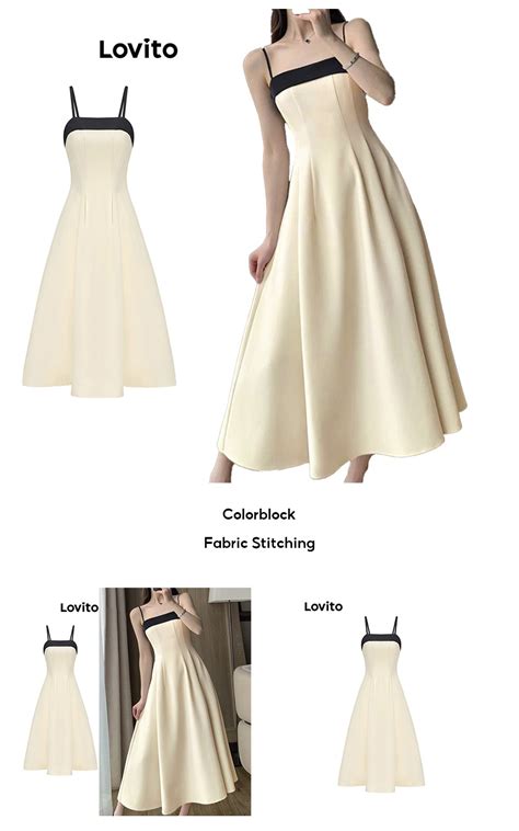 Lovito Women Elegant Plain Colorblock Fabric Stitching Dress L65ed171