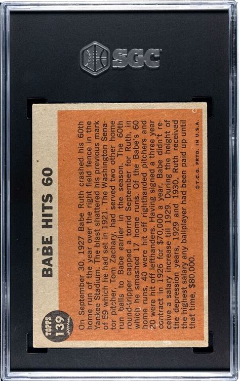 1962 Topps Baseball 139 Babe Ruth Babe Hits 60 SGC 4 VG EX Yankees EBay