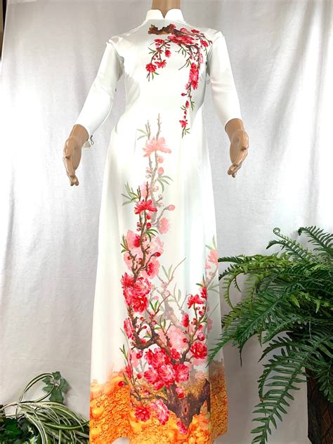 White Ao Dai Vietnamese Lua Mango Silk Long Dress With Pants Etsy