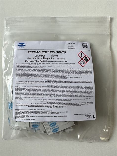 New Hach 92799 FerroVer Iron Reagent Powder Pillow For 5 ML Sample Pk