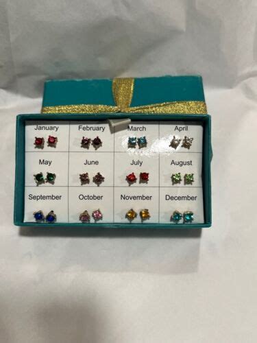 Vintage Women S Gold Tone Birthstone Stud Earrings Pair Gift Box Ebay