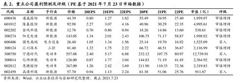 我想了解一下重点公司盈利预测及评级（pe基于2021年7月23日市场数据）的信息行行查行业研究数据库