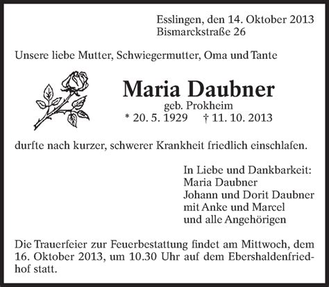 Traueranzeigen Von Maria Daubner Zeit Des Gedenkens De