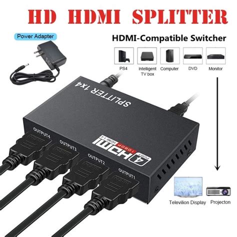 1x4 HDMI Splitter Repeater Amplifier 1 In 4 Out 1080P 4K Switcher