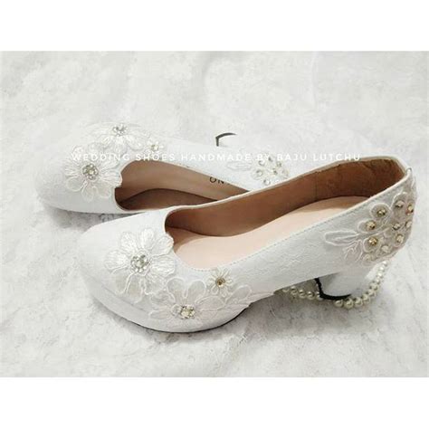 Sepatu Wedding Putih Brukat Pengantin Bunga Mawar Shopee Indonesia