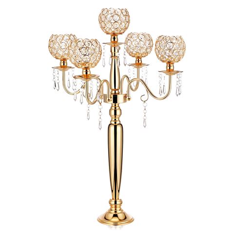 5 Arm Crystal Candelabra Centerpieces For Tables 29 5 Inch Gold Candle