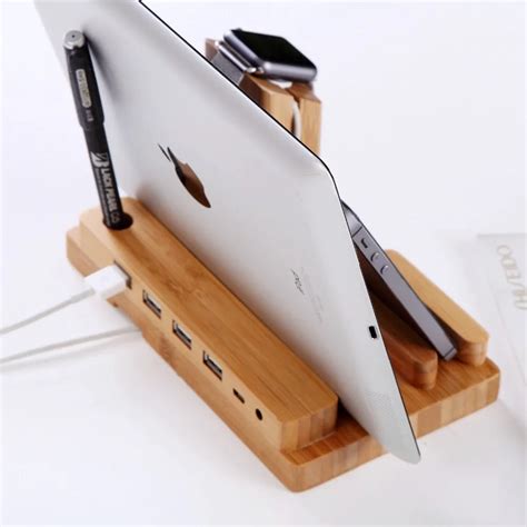 Bamboo Wooden 4 In 1 For Apple Watch USB 4 Port Micro HUB Charging