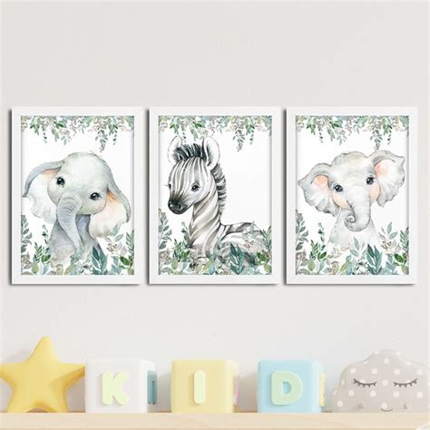 Kit 3 Quadros Infantil Savana Aquarela Menino Kit 2 Elo7