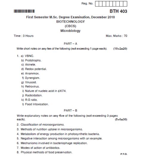 Mangalore University M Sc Biotechnology Cbcs First Semester Bth