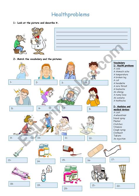 Health Problems ESL Worksheet By Mfraczek