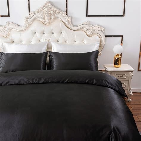 Black Silk Duvet Cover Set Bed Sheet Silk Pillowcase Faux Etsy