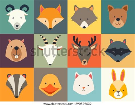 Set Cute Animals Icons Vector Illustrations Stock Vector (Royalty Free ...