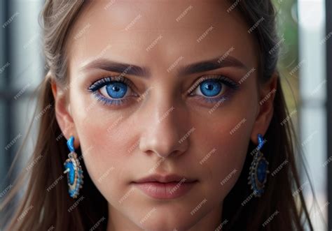 Premium Photo A Woman With Piercing Blue Eyes