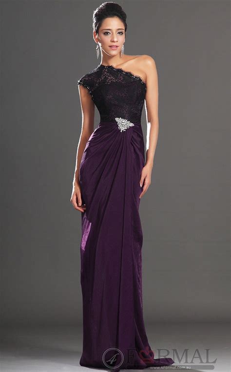 Modest Purple Long One Shoulder Semi Formal Dress BDAU 0514