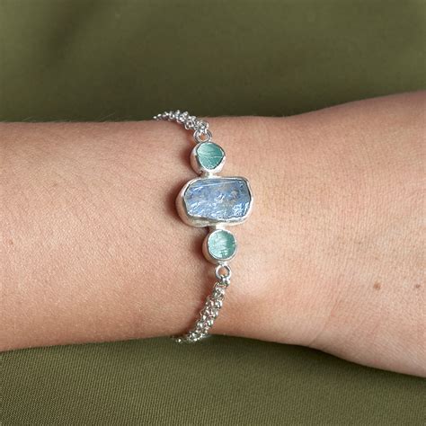 Moonstone And Aquamarine Handmade Sterling Silver Bracelet Aquamarine