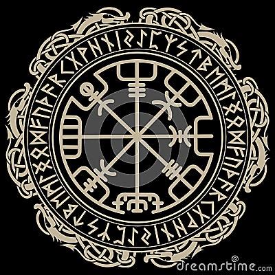 Viking Design Magical Runic Compass Vegvisir In The Circle Of Norse