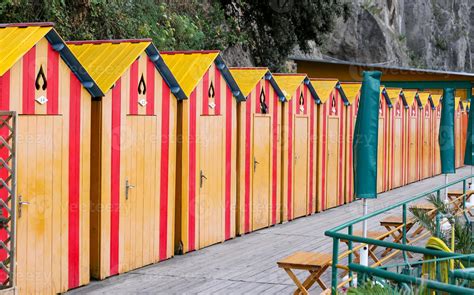 Beach Cabins in Sorrento, Naples, Italy 9396318 Stock Photo at Vecteezy