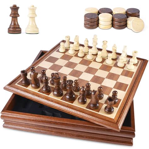 Vamslove Chess And Checkers Board Game Sets For Adults Wooden Deluxe