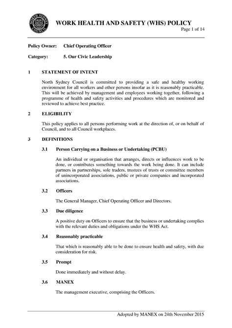 WHS Policy WORK HEALTH AND SAFETY WHS POLICY Page 1 Of 14 Policy