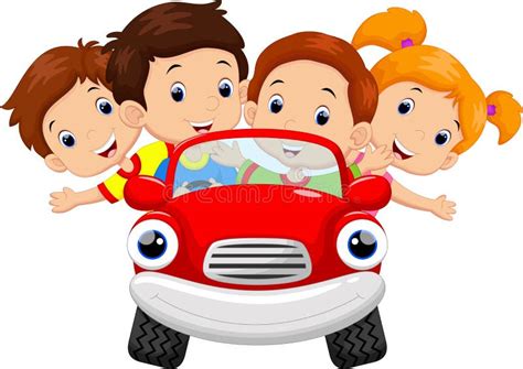 Kids driving car cartoon stock illustration. Illustration of happiness ...