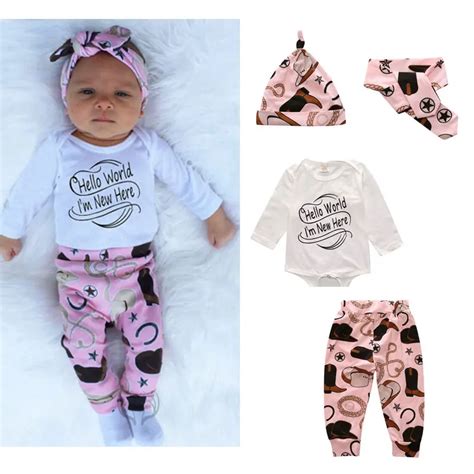 New 4Pcs Cute Baby Girl Clothes New Born Gift Long Sleeve Romper Sets Christmas Outfit Infant ...