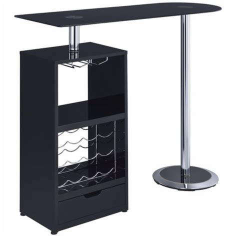 Bowery Hill Glass Top Pub Table With Wine Storage In Glossy Black 1