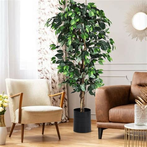 Angeles Home 6 Ft Green Indoor Outdoor Decorative Artificial Ficus Tree Plant In Pot Faux Fake