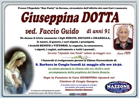 Necrologio Giuseppina DOTTA Ved Faccio Guido Il Vostro Giornale