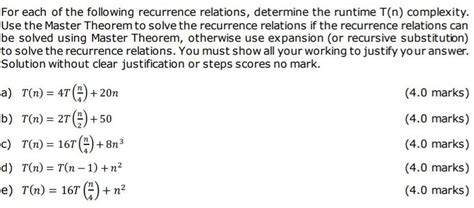 Solved For Each Of The Following Recurrence Rela SolutionInn