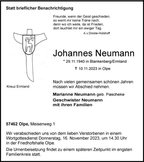 Traueranzeigen Von Johannes Neumann Trauer In NRW De