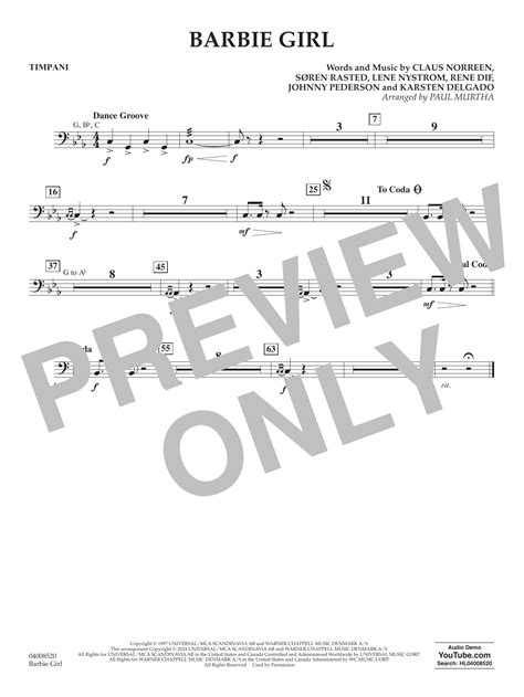 Barbie Girl Arr Paul Murtha Timpani By Aqua Sheet Music For