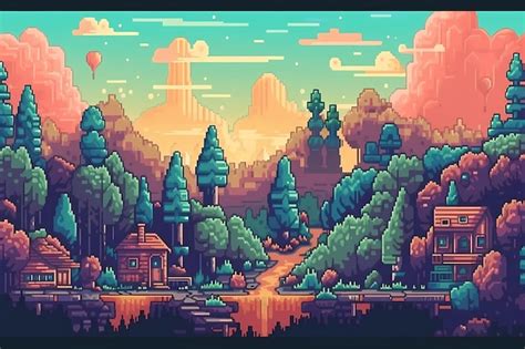 Un bosque retrostyle pixel art ilustración de arte digital Foto Premium