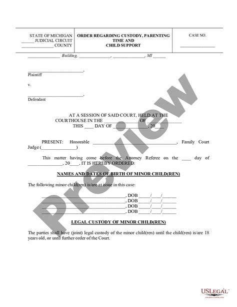 Michigan Judicial Circuit Court Order Regarding Custody Parenting