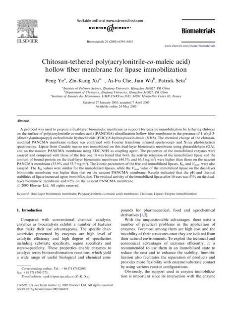 PDF Chitosan Tethered Poly Acrylonitrile Co Maleic Acid Hollow Fiber