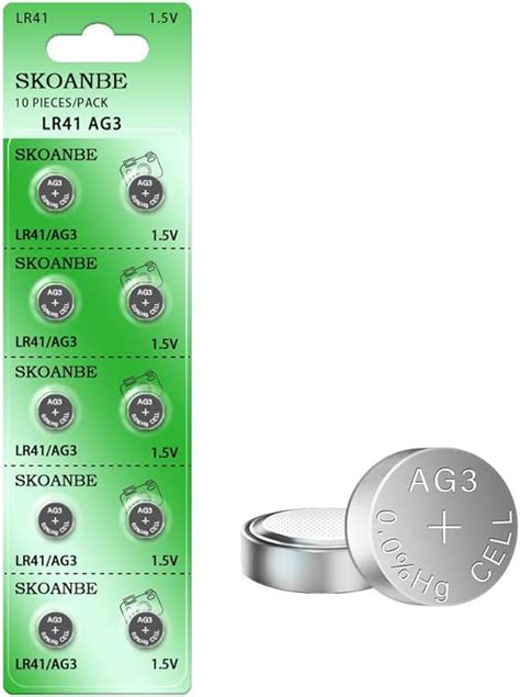 SKOANBE 10PCS LR41 392 384 192 AG3 SR41 1 5V Button Coin Cell Battery