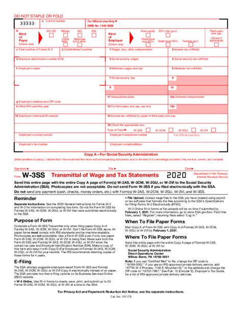 Irs Form W 3 2020 Fill Online Printable Fillable Blank Form W 3ss