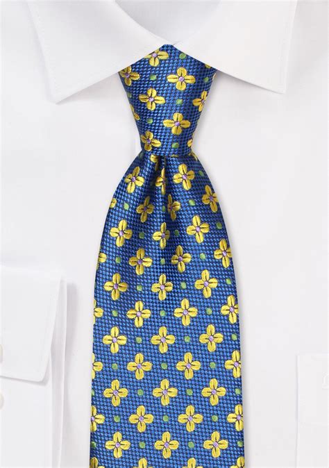 Royal Blue And Orange Necktie Retro Floral Weave Mens Tie In Royal