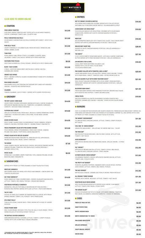 Not Watson's Kitchen + Bar menus in Knoxville, Tennessee, United States