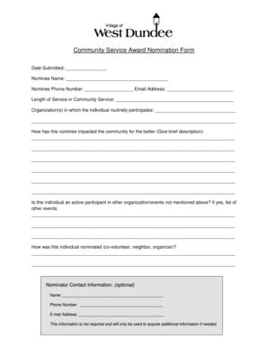 Fillable Online Community Service Award Nomination Form Wdundeeorg